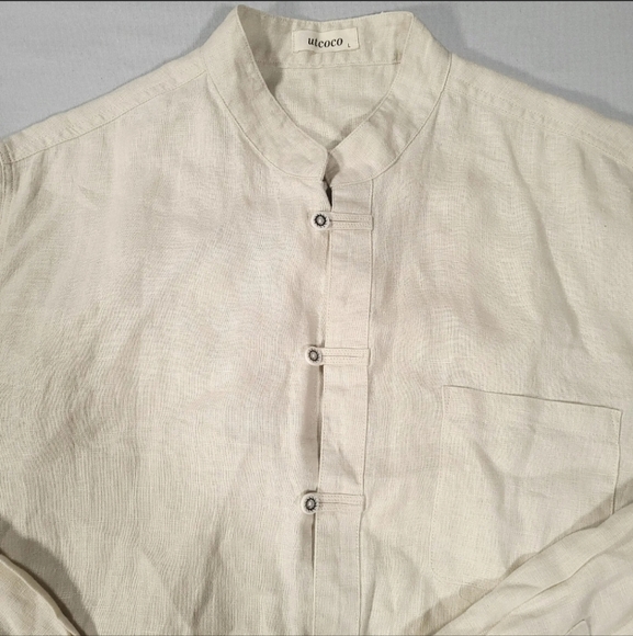 Utcoco Mens Size Large Shirt Long Sleeve Button Up Beige Ivory - Picture 2 of 7